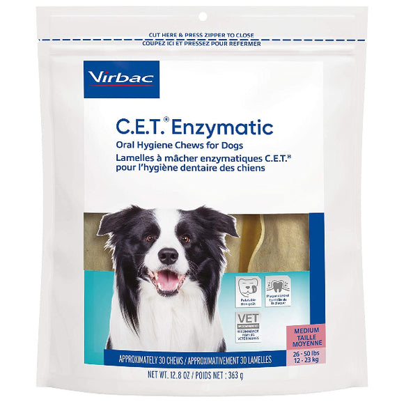 Virbac C.E.T. Enzymatic Oral Hygiene Dental Dog Chews, Medium, 30 Count