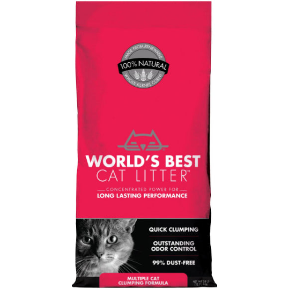 World's Best Multi-Cat Unscented Clumping Corn Cat Litter, 28-lb