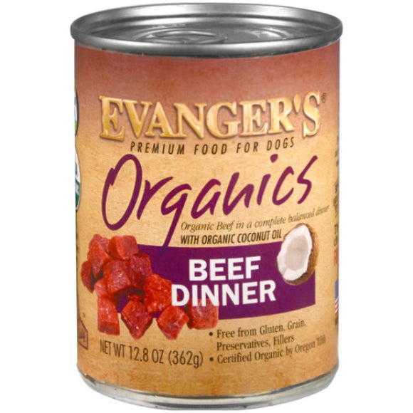Evanger's Organics Beef Dinner Grain-Free Canned Dog Food, 13-oz, Case of 12