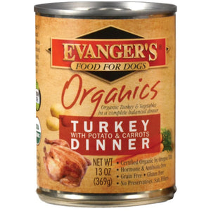 Evanger's Organics Turkey with Potato & Carrots Dinner Grain-Free Canned Dog Food, 12.8-oz, Case of 12