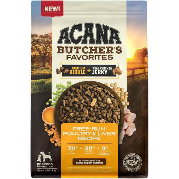 ACANA Butcher’s Favorites Grain-Free Free-Run Poultry & Liver Recipe Dry Dog Food, 4-lb