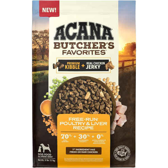 ACANA Butcher’s Favorites Grain-Free Free-Run Poultry & Liver Recipe Dry Dog Food, 17-lb