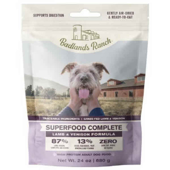 Badlands Ranch Superfood Complete Air-Dried Lamb &Venison  Formula Dog Food, 24-oz
