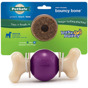 Busy Buddy Bouncy Bone Treat Dispenser Tough Dog Chew Toy, Medium