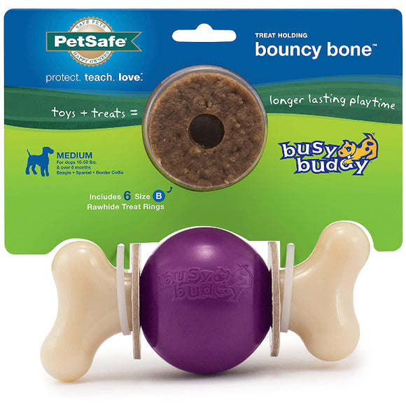 Busy Buddy Bouncy Bone Treat Dispenser Tough Dog Chew Toy, Medium