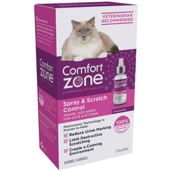 Comfort Zone Spray & Scratch Control Calming Spray for Cats, 2-oz