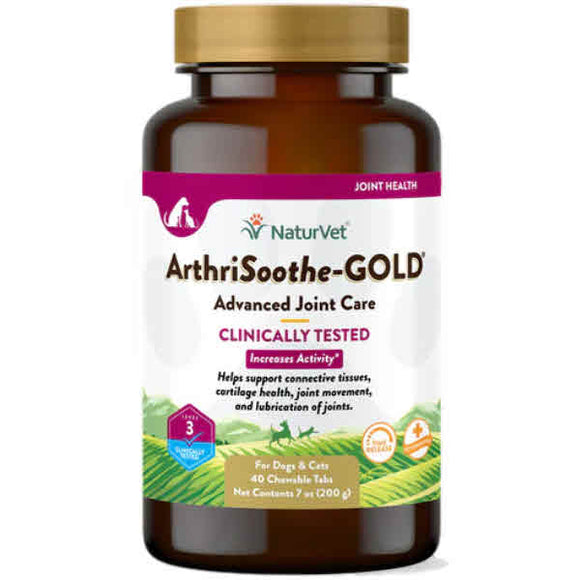 NaturVet ArthriSoothe-GOLD Hip & Joint Stage 3 Advanced Formula Dog & Cat Tablets, 40 Count