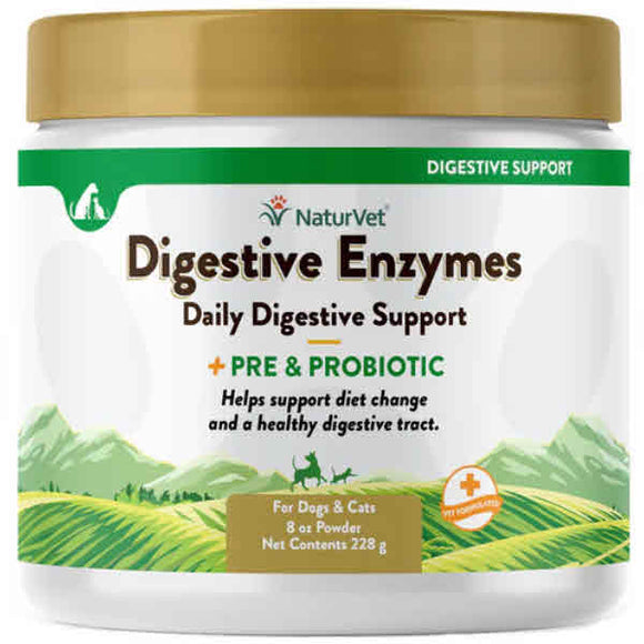 NaturVet Digestive Enzymes Plus Probiotic Dog & Cat Powder Supplement, 8-oz