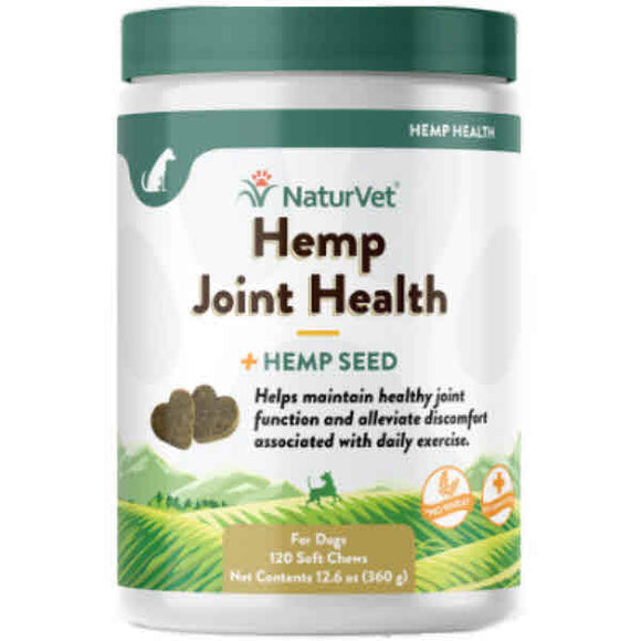 NaturVet Hemp Joint Health Plus Hemp Seed Soft Chews Dog Supplement, 120 Count