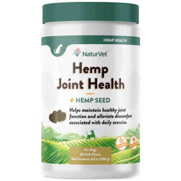 NaturVet Hemp Joint Health Plus Hemp Seed Soft Chews Dog Supplement, 60 Count