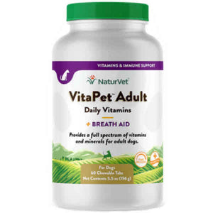 NaturVet VitaPet Adult Daily Vitamins Plus Breath Aid Chewable Dog Tablets, 60 Count