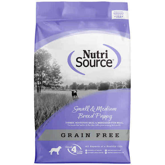 NutriSource  Puppy Small Breed & Medium Breed Grain Free Turkey & Whitefish Dog Dry Food, 4-lb