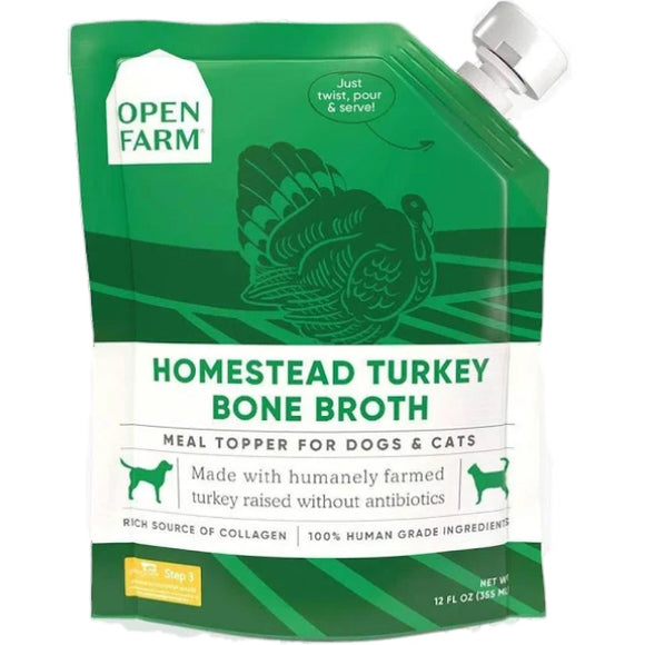 Open Farm Homestead Turkey Bone Broth for Cats and Dogs, 12-oz