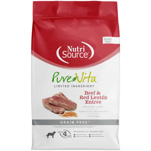 Pure Vita Dog Dry Food Grain Free Beef & Lentil, 15-lb