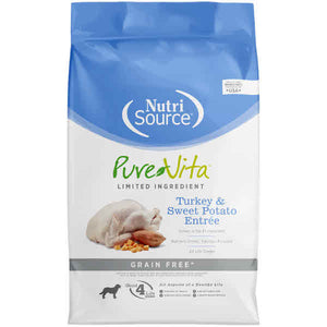 Pure Vita Dog Dry Food Grain Free Turkey, Sweet Potato & Pea, 15-lb