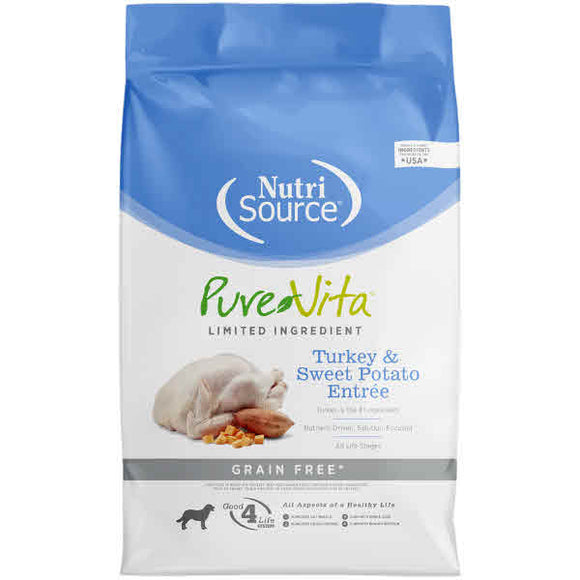 Pure Vita Dog Dry Food Grain Free Turkey, Sweet Potato & Pea, 5-lb