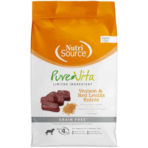 Pure Vita Dog Dry Food Grain Free Venison & Red Lentils, 15-lb