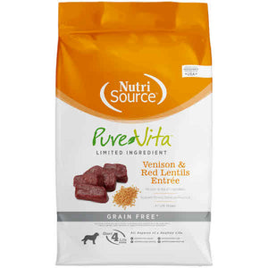 Pure Vita Dog Dry Food Grain Free Venison & Red Lentils, 25-lb