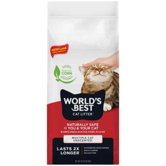 World's Best Multi-Cat Unscented Clumping Corn Cat Litter, 28-lb