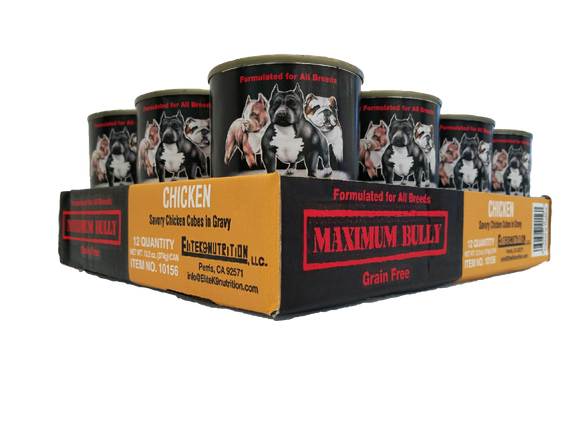 Maximum Bully Savory Chicken Cubes in Gravy 13.2 oz (374g) can dog food 12PK