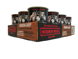 Maximum Bully Tender Chicken & Beef Cubes in Broth 13.2 oz (374g) can dog food 12pk.