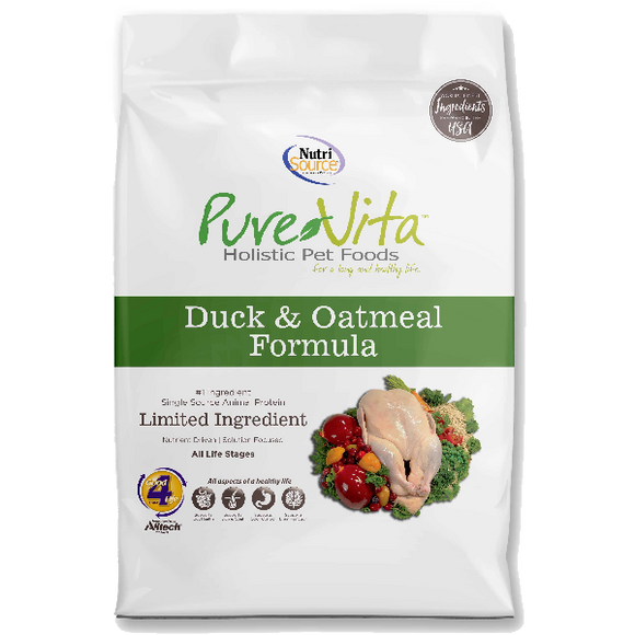 Pure Vita Dog Dry Duck & Oatmeal, 15-lb