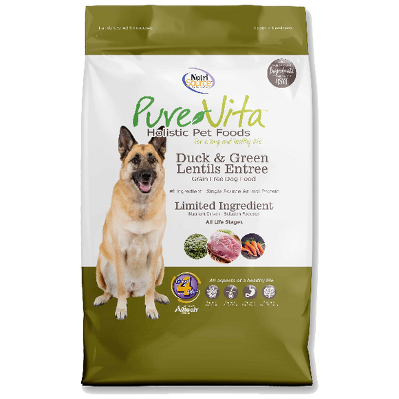 Pure Vita Dog Dry Grain Free Duck & Green Lentils, 5-lb