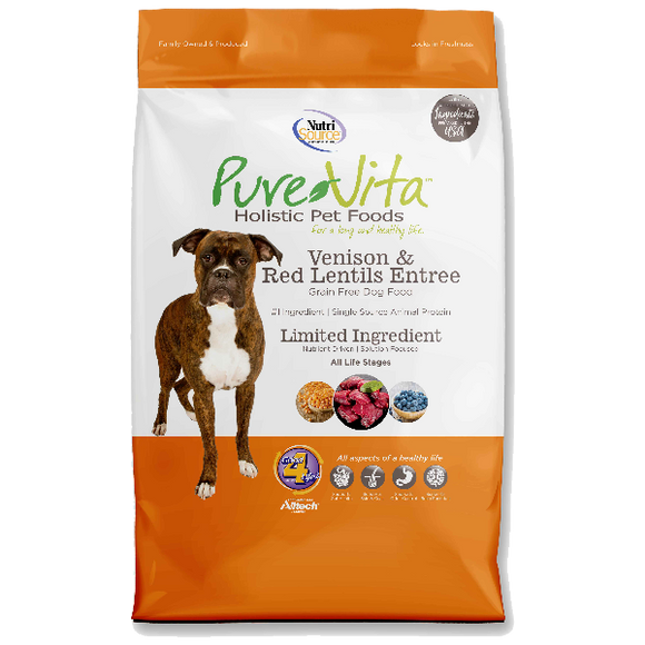 Pure Vita Dog Dry Grain Free Venison & Red Lentils, 5-lb