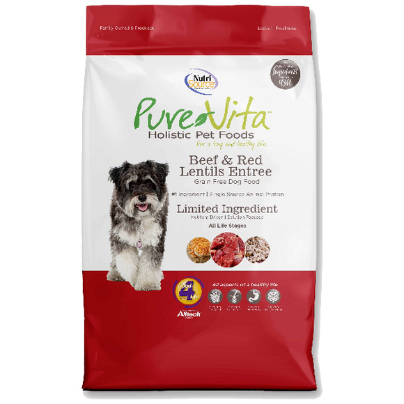 Pure Vita Dog Dry Grain Free Beef & Lentil, 25-lb