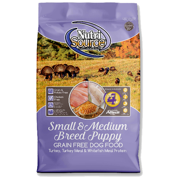 NutriSource  Puppy Small Breed & Medium Breed Grain Free Turkey & Whitefish Dog Dry Food, 5-lb