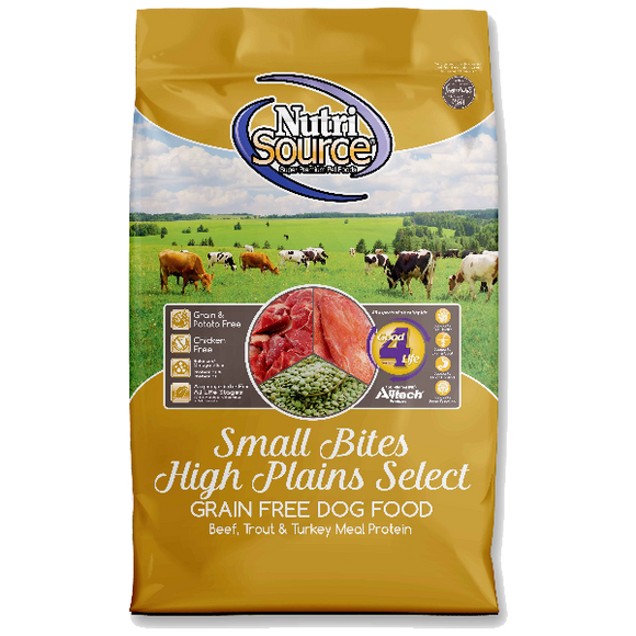 NutriSource Dog Dry High Plains Grain Free Small Bite Beef & Trout, 15-lb