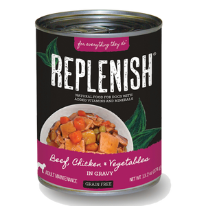 Replenish Beef, Chicken & Vegetables in Gravy Can Dog Food (12 Pack)