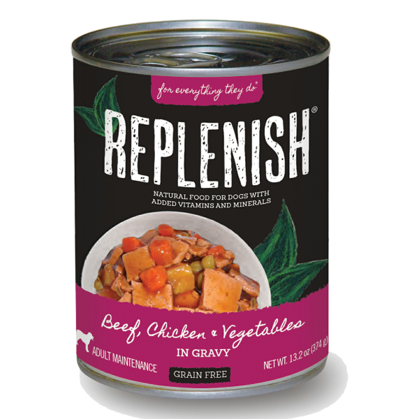 Replenish Beef Chicken Vegetables in Gravy Can Dog Food 12 Pack