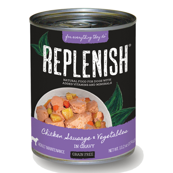 Replenish Chicken Sausage & Vegetables in Gravy Can Dog Food (12 Pack)