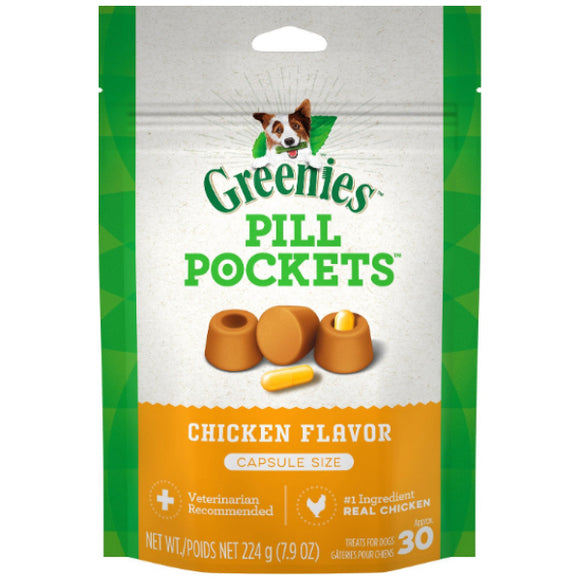 Greenies Pill Pockets Canine Chicken Flavor Dog Treats, 30 Capsule Bag