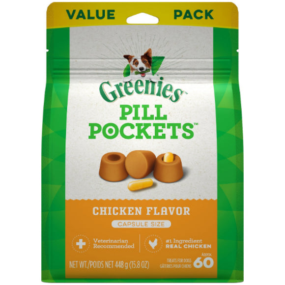 Greenies Pill Pockets Canine Chicken Flavor Dog Treats, 60 Capsule Size