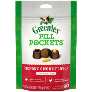 Greenies Pill Pockets Canine Hickory Smoke Flavor Dog Treats, 30 Capsule Bag