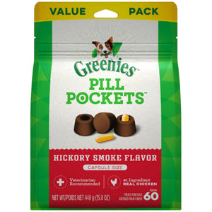 Greenies Pill Pockets Canine Hickory Smoke Flavor Dog Treats, 60 Capsule Bag