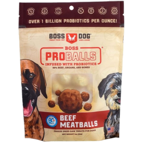 Boss Dog Proballs Probiotic Infused Beef Meatballs Freeze Dried Dog Treats, 3-oz
