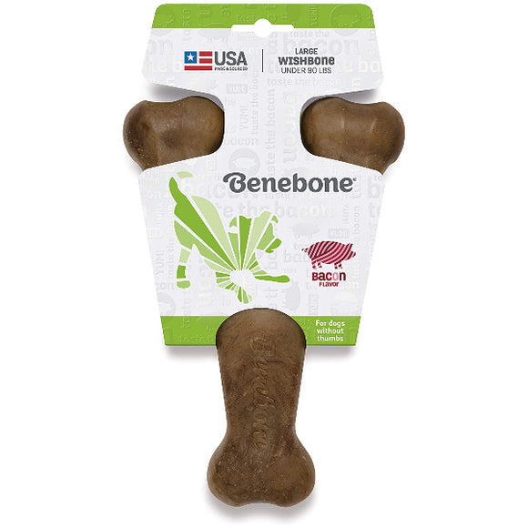 Benebone Bacon Flavor Wishbone Tough Dog Chew Toy, Large