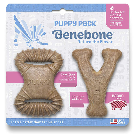 Benebone Bacon Flavor Tough Puppy Chew Toy Pack