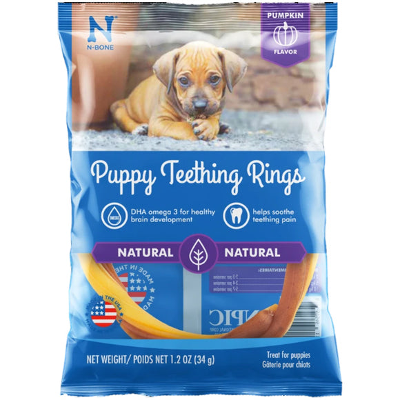 N-Bone Puppy Teething Ring Pumpkin Flavor Dog Treats, Single Ring