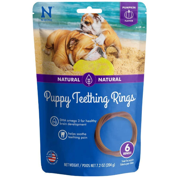 N-Bone Puppy Teething Ring Pumpkin Flavor Dog Treats, 6 Pack