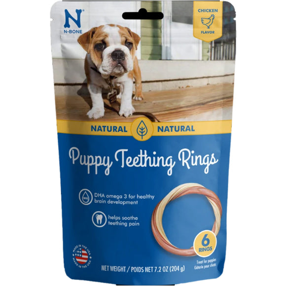 N-Bone Puppy Teething Ring Chicken Flavor Dog Treats, 6 Pack