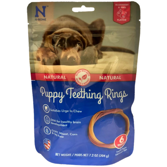 N-Bone Puppy Teething Ring Blueberry & BBQ Flavor Grain-Free Dog Treats, 3 Pack