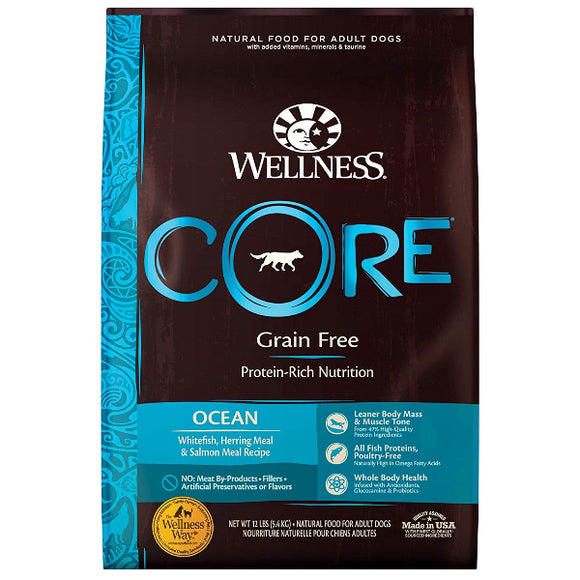 Wellness CORE Grain-Free Ocean Whitefish, Herring & Salmon Recipe Dry Dog Food, 12-lb