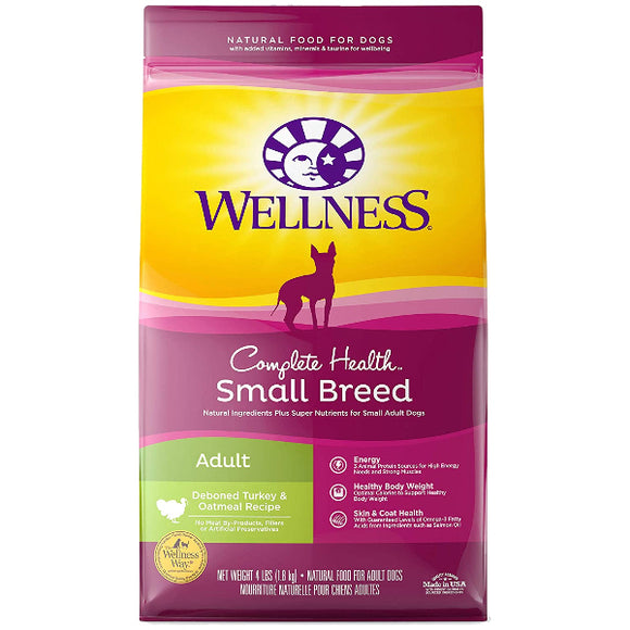 Wellness Small Breed Complete Health Adult Turkey & Oatmeal Recipe Dry Dog Food, 4-lb