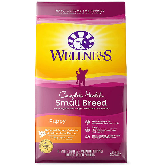 Wellness Small Breed Complete Health Puppy Turkey, Oatmeal & Salmon Meal Recipe Dry Dog Food, 4-lb