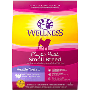 Wellness Small Breed Complete Health Adult Healthy Weight Turkey & Brown Rice Recipe Dry Dog Food, 12-lb