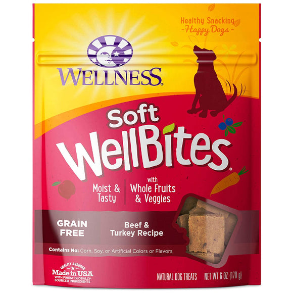 Wellness WellBites Grain-Free Beef & Turkey Recipe Soft & Chewy Dog Treats, 6-oz